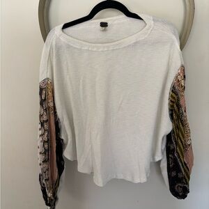 We The Free White Sweatshirt with Patterned Sleeves